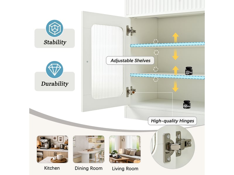 Vaisselier blanc avec éclairage led, buffet haut pour salle à manger 180cm. Matelas non inclus.  - Conforama B