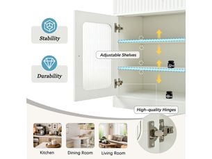 Vaisselier blanc avec éclairage led, buffet haut pour salle à manger 180cm. Matelas non inclus.