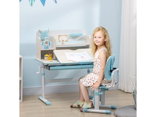 Bureau d'écolier avec chaise pour enfants de 3 à 12 ans, hauteur réglable et plateau inclinable, bleu