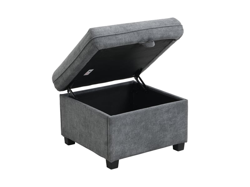  Canapé d'angle panoramique convertible 3 places 188 cm en chenille gris foncé, 2 poufs coffres et tiroirs Fay Lum - Conforama E