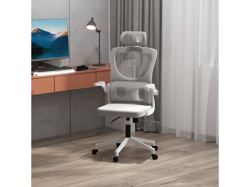  Chaise de bureau réglable en hauteur et avec appui-tête réglable, supportant jusqu'à 120 kg, dimensions : 60 x 59 x 114-122 cm, grise  - Conforama D