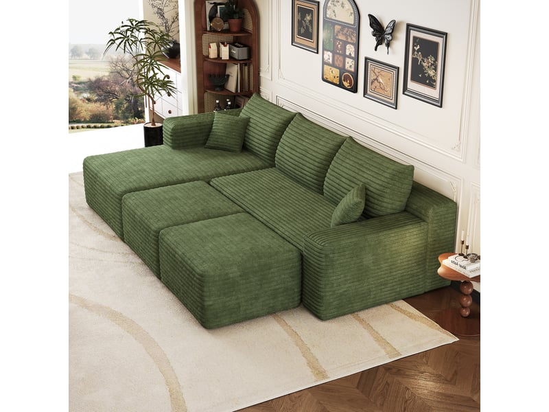Canapé d’angle 241 x 151 x 58 cm 3 places avec 2poufs, assise profonde, canapé moderne minimaliste, livré monté, vert Bliss Lite - Conforama B