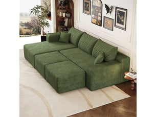 Canapé d’angle 241 x 151 x 58 cm 3 places avec 2poufs, assise profonde, canapé moderne minimaliste, livré monté, vert