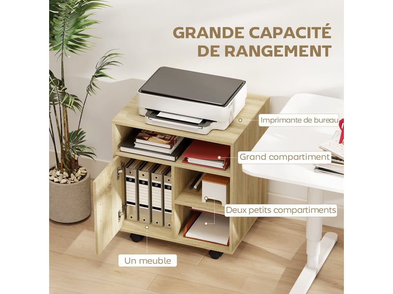  Support d'imprimante 1 porte 3 niches panneau de particules bois naturel 60x50x65 cm  - Conforama D
