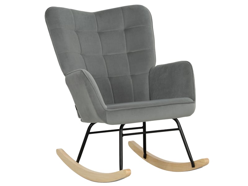  Fauteuil à bascule vintage, patins incurvés, rembourrage épais, bois de hêtre et acier, gris foncé  - Conforama A