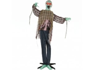 Décoration halloween zombie animé avec yeux lumineux et activation sonore et tactile en métal multicolore 60 × 18 × 170 cm