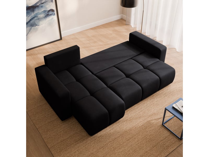  Canapé d'angle ramil, tissu peluche noir  - Conforama D