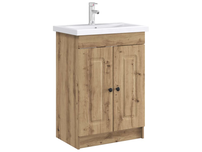  Armoire sous évier de salle de bain, meuble de rangement chêne artisanal shl8024  - Conforama C