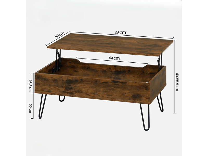 Table basse design rétro - hauteur ajustable, rangement intégré - idéale salon  - Conforama C