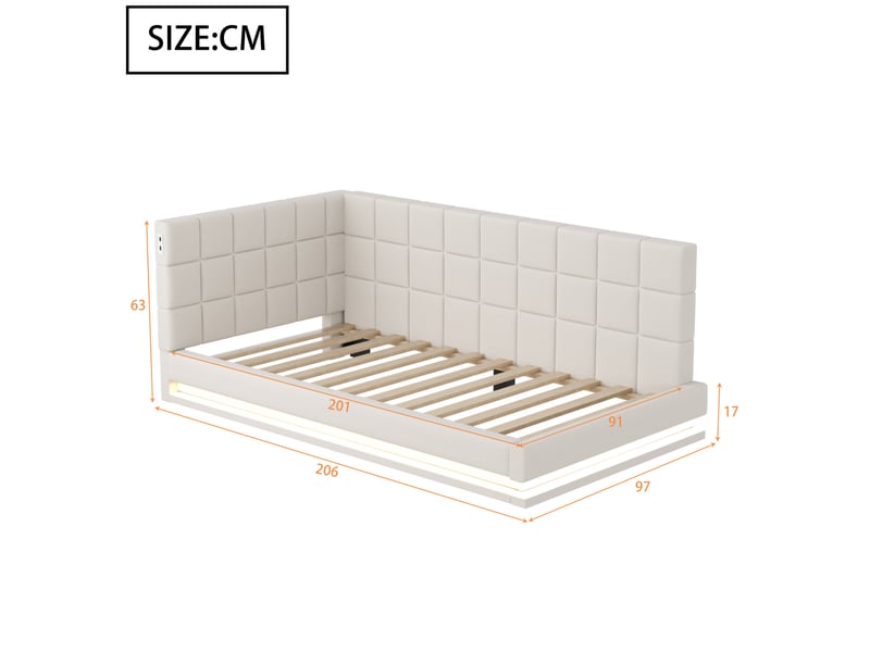  Modenvie banquette-lit 90x200 cm - avec led et port usb, sommier inclus, sans matelas - beige  - Conforama C