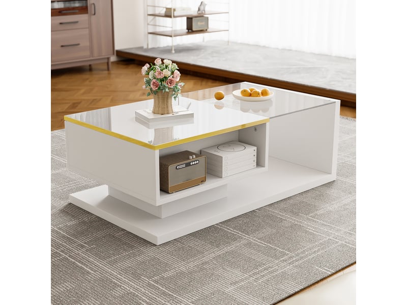  Table basse rectangulaire blanc - 50x90 cm led table basse blanc - Conforama D