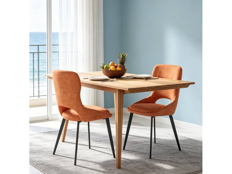  Lot de 2 chaises de salle à manger 48x45x86cm, structure métallique orange, dossier ajouré, design moderne  - Conforama D