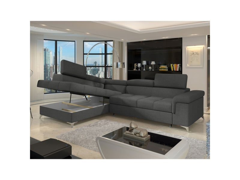 Canapé d'angle convertible palazzo 4 places gris foncé – angle gauche avec 1 coussin - Conforama D