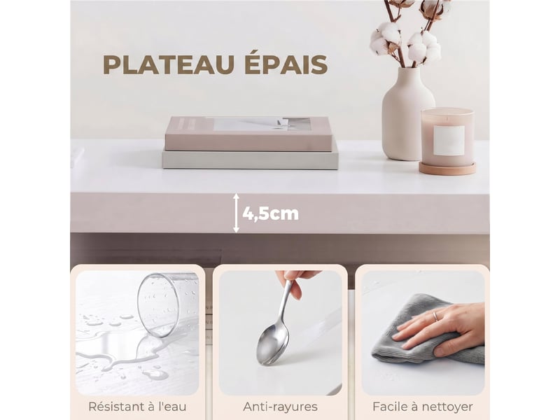  Table basse de salon, table d'appoint rectangulaire à 2 niveaux avec étagère de rangement, blanc, 90x45x44,5cm  - Conforama D