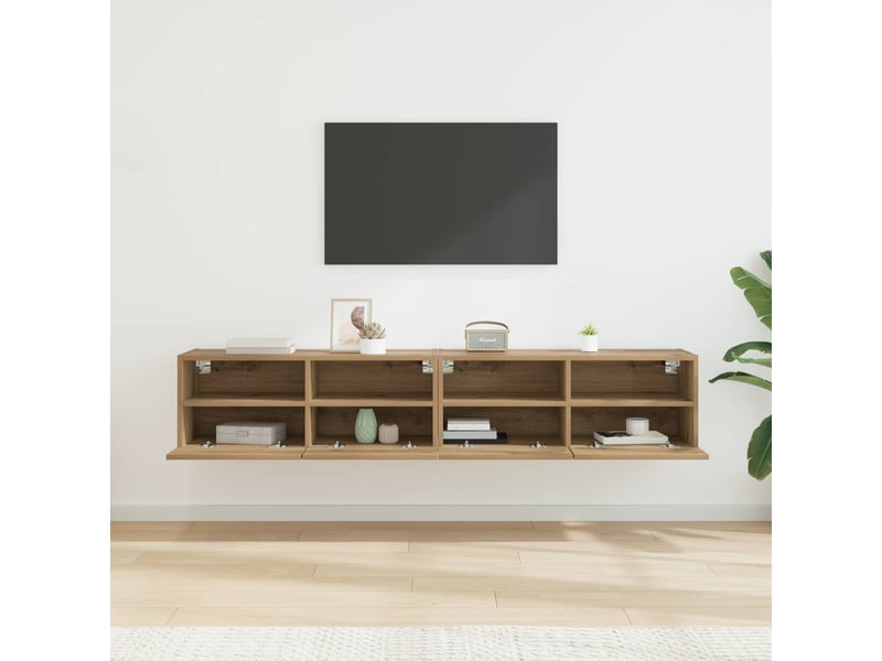  Lot de 2 meuble tv mural, meuble tv suspendu chêne artisanal bois d'ingénierie shl58355  - Conforama D