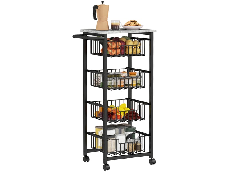  Desserte de cuisine à roulettes 4 paniers acier gris 49,5 x 31 x 91 cm  - Conforama A