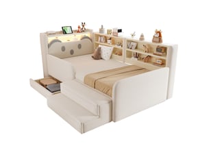 Lit avec rangement 90x200 cm HAVRYA coloris beige