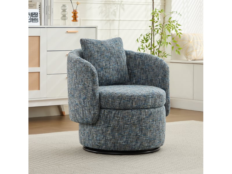  Fauteuil pivotant 360° avec rangement caché et dossier rembourré, en chenille bleu  - Conforama B
