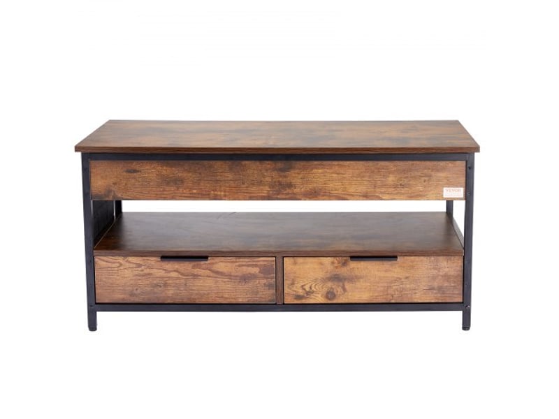 Table basse avec plateau relevable, 1000 mm, table basse de salon rectangulaire avec poche de rangement supplémentaire, table basse escamotable avec multiprise, usb, éclairage d'ambiance, marron - Conforama E