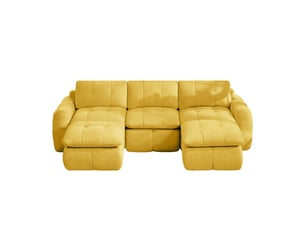 Canapé 3 places - 264 x 160 x 68 cm - canapé modulable en u en chenille avec 2 poufs amovibles et coussins - jaune