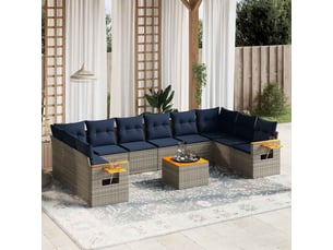 Salon de jardin 11 pièces avec coussins gris résine tressée