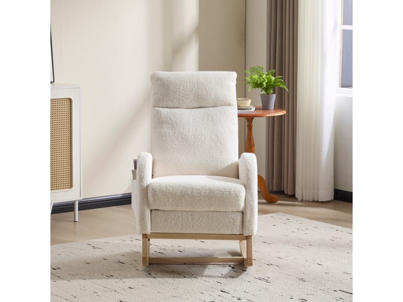 Fauteuil à bascule - 75x63x104 cm - chaise à bascule avec repose-pieds ergonomique en tissu teddy - blanc - Conforama B