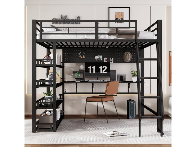  Lit mezzanine 140x200 cm coloris noir métal lit enfant noir - Conforama B