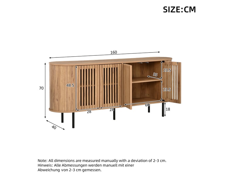  Buffet bas 160x40x70 cm 4 portes perforées mdf naturel  - Conforama E