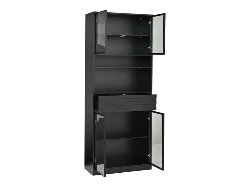  Vitrine noire mdf 80x35x200 cm, meuble à 4 portes en verre et 1 tiroir, rangement moderne pour salon  - Conforama A