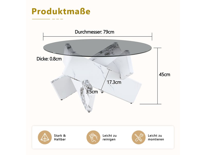  Table basse ronde avec plateau en verre trempé - lpospi - piètement sculptural en mdf blanc, ø 79 × 45 cm  - Conforama D