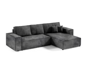 Canapé d'angle réversible convertible ULTRA 4 places Velours côtelé noir avec coffre de rangement