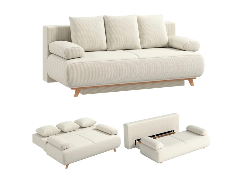  Canapé convertible 3 places avec coffre velours côtelé beige 188x100x84 cm  - Conforama A
