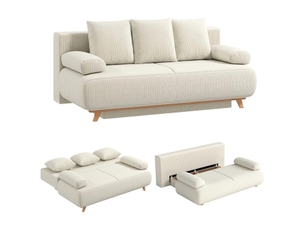 Canapé convertible 3 places avec coffre velours côtelé beige 188x100x84 cm