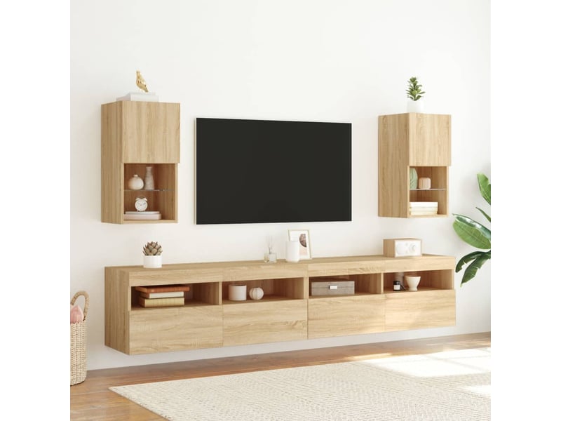 Lot de 2 meuble tv avec lumières led chêne sonoma 30,5x30x60 cm  - Conforama C
