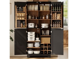 Buffet de cuisine 80 x 40 x 180 cm rangement haut 4 portes style grange range-bouteilles intégré rangements sur portes meuble de rangement