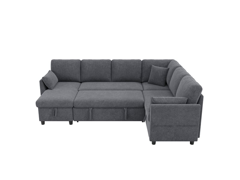 Canapé d'angle modulable 255x196x85 cm, convertible avec méridienne réversible, rangements, usb et type-c, tissu effet lin, gris OMNIGLINT TRADING LTD - Conforama A