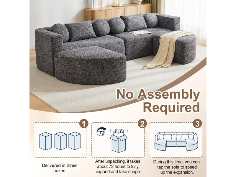  Canapé convertible modulable, canapé nuage en chenille avec fonction lit, noir, sans montage, idéal pour salon et chambre, 292x165x68 cm  - Conforama E