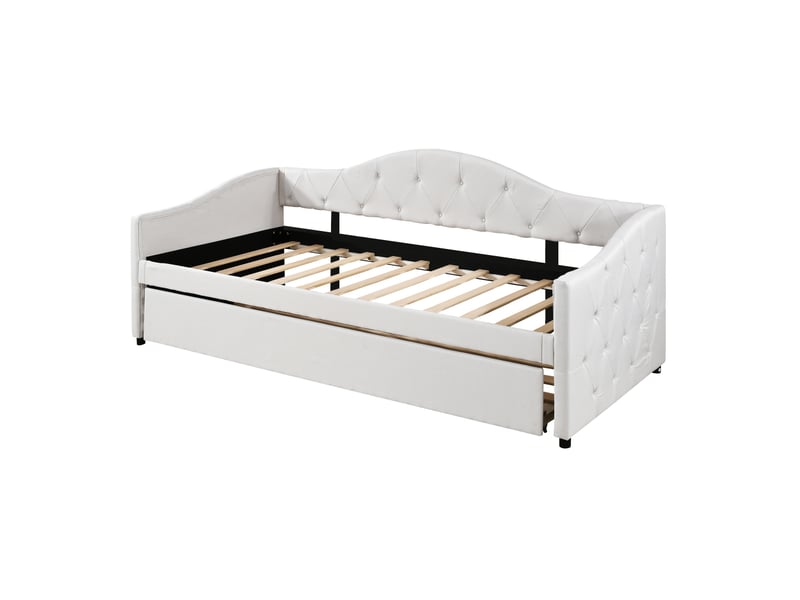 Méridienne 90 x 200 cm avec lit gigogne, canapé-lit, lit simple (sans matelas), lin, style minimaliste, beige  - Conforama E