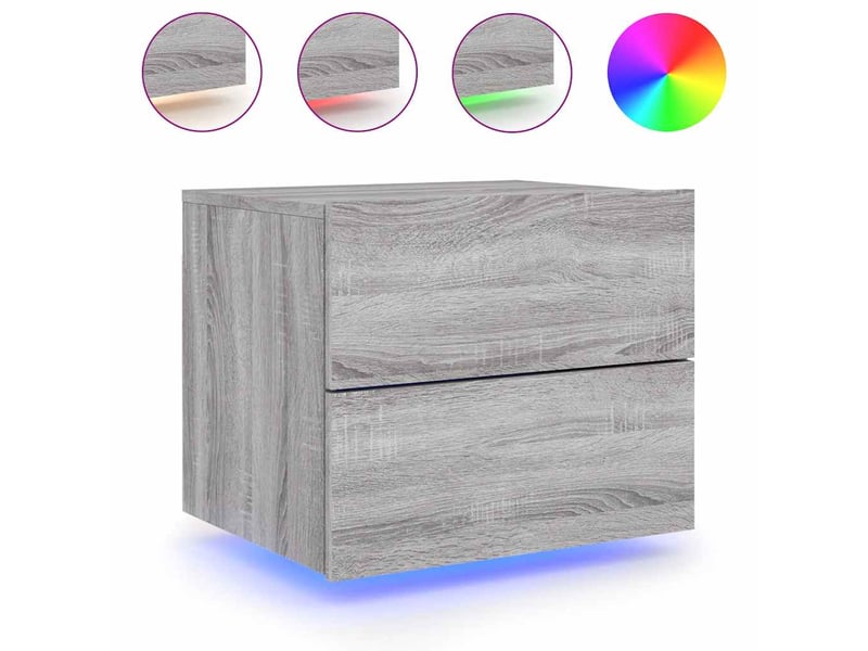  Lot de 2 tables de chevet - cabinet de chevet - table de nuit murales avec lumières led sonoma gris  - Conforama D