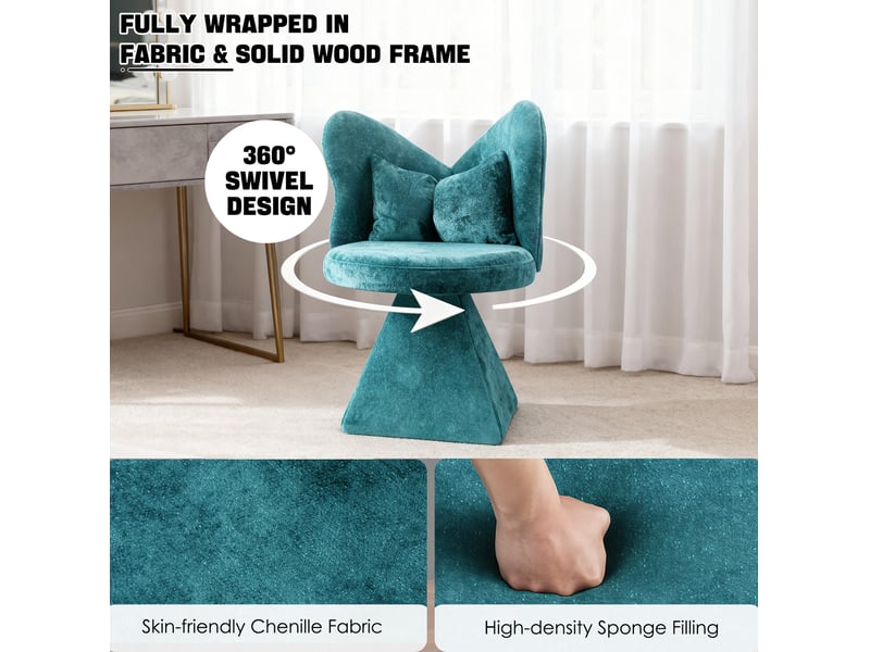  Chaise d'appoint avec dossier papillon, fauteuil pivotant, pour salon, chambre et chambre d'accueil, couleur bleu  - Conforama E