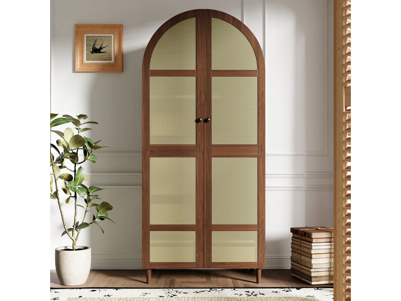  Armoire avec portes courbes, barre à vêtements, avec tiroirs, pour chambre et entrée avec rangements, à assembler  - Conforama B