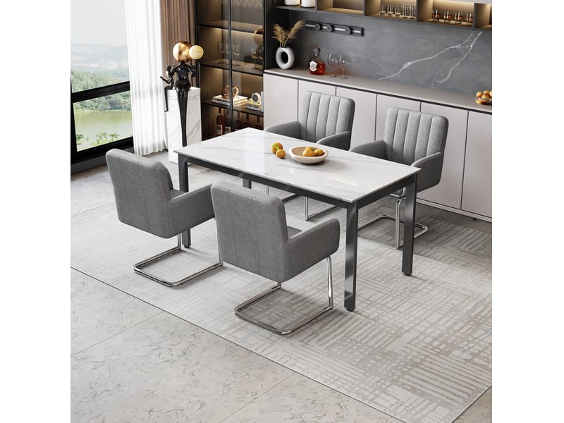  Chaise de salle à manger lot de 6 avec dossier ergonomique et pieds en z empilables en similicuir gris  - Conforama B