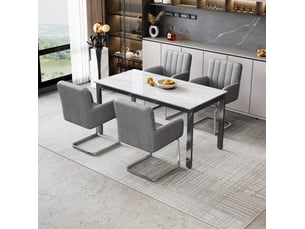 Chaise de salle à manger lot de 6 avec dossier ergonomique et pieds en z empilables en similicuir gris