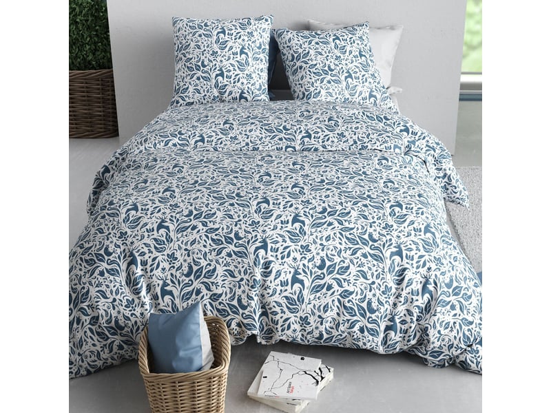  Parure housse de couette 260x240cm + 2 taies motif bucolique bleu 100% coton - bulma BULMA - Conforama D