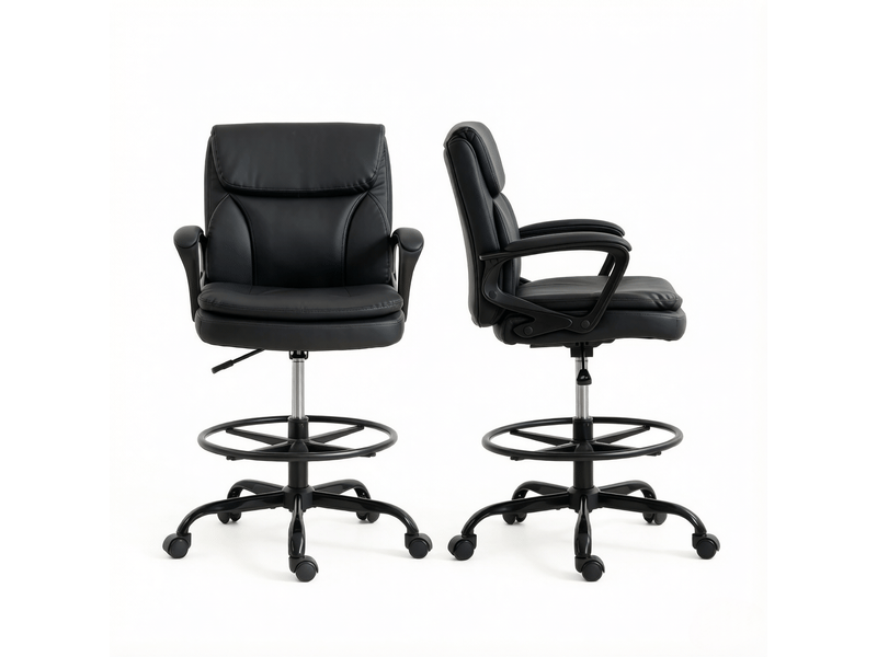  Fauteuil de bureau pivotant noir avec repose-pieds réglable et roulettes, 61 x 61 x 93-108 cm  - Conforama A