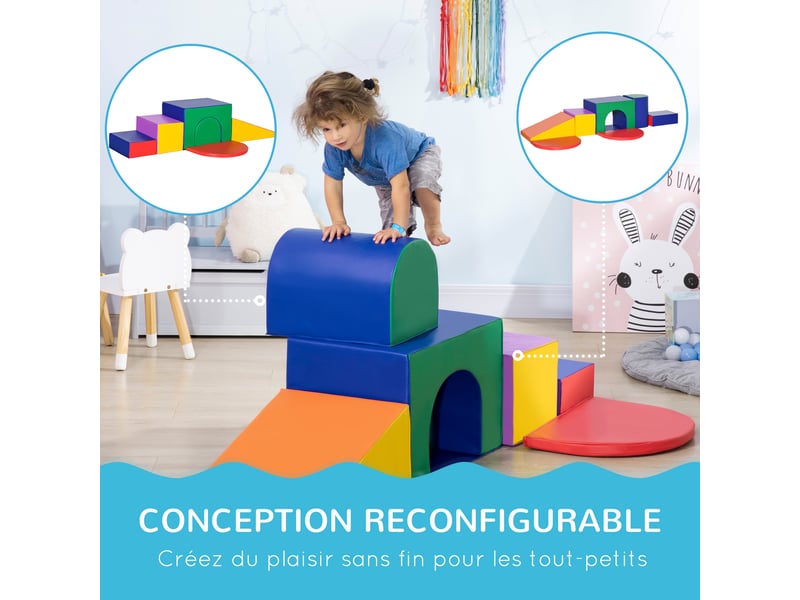  7pcs parcours motricité bébé, jouet d'escalade, mousse blocs de construction avec revêtement synthétique, jouets éducatifs pour enfants d'âge préscolaire, multicolore  - Conforama R