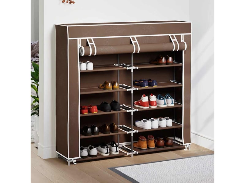  Meuble à chaussure | armoire à chaussures avec housse 115x28x110 cm tissu marron  - Conforama C