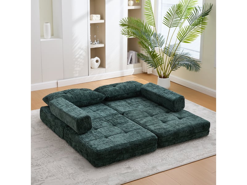 Canapé droit convertible 1 pl tissu vert canapé vert - Conforama E