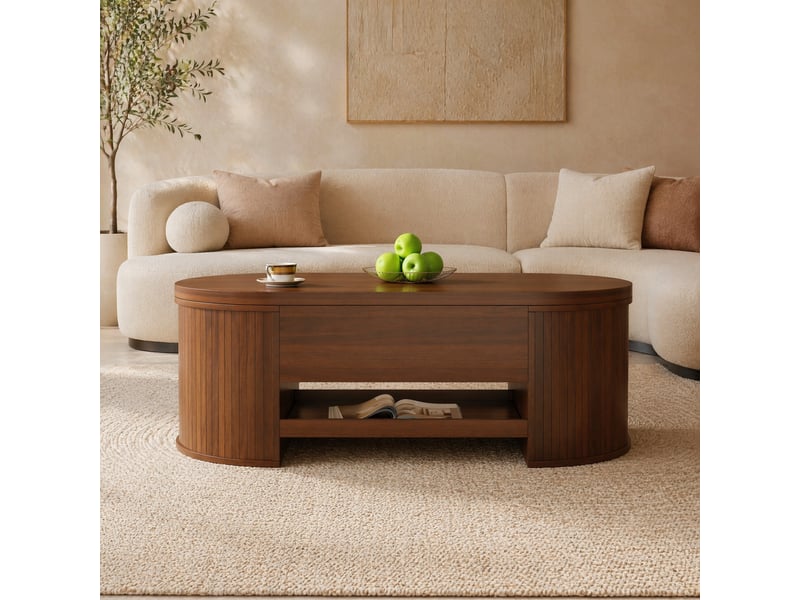  Table basse relevable en mdf effet noyer – plateau ajustable et rangement – 110 x 55,5 x 40 cm  - Conforama B