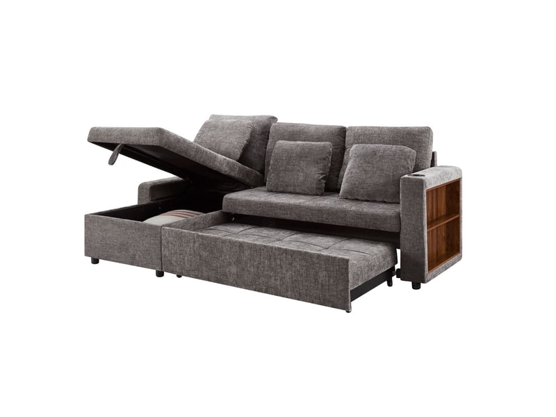 Canapé-lit tcqpz 3 places avec méridienne 201,3 x 126,1 x 86,1 cm rangement chenille gris - Conforama A